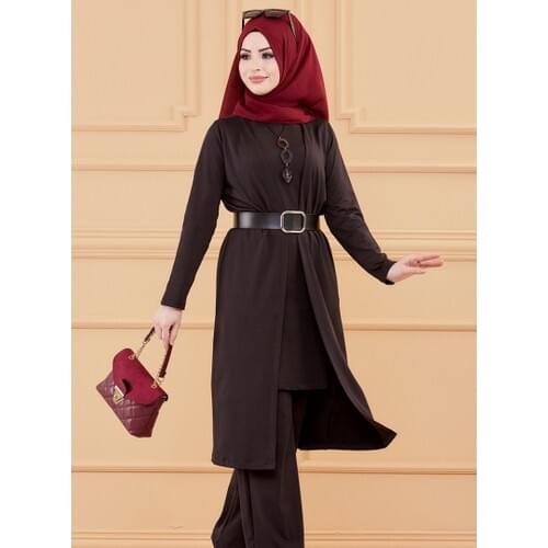 Muslim womens Coat, tunic, pants Triple Suit-Black-Spring Summer Autumn Winter stylish and elegant
