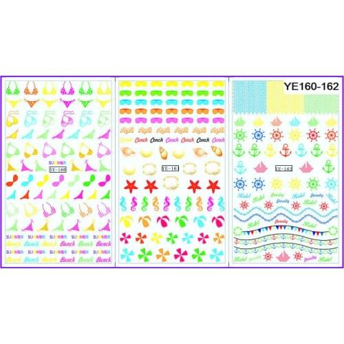 3 PACK/ LOT WATER TRANSFER DECAL NAIL ART NAIL STICKER CARTOON MARINE ANCHOR BIKINI SEA HORSE YE160-162