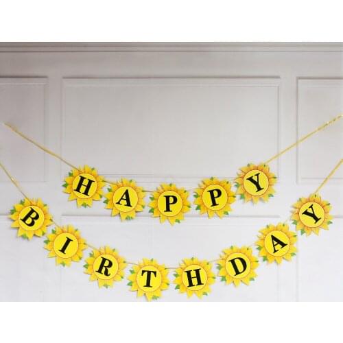 Sunflower Theme Happy Birthday Banner Sun Flower Summer Bunting Garland for Boys Girls Birthday Party Decoration