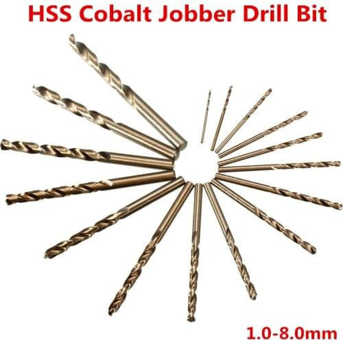 1.0mm to 8.0mm Professional Drill Bits HSS-Co Cobalt Various Sizes Metal Plastic Wood