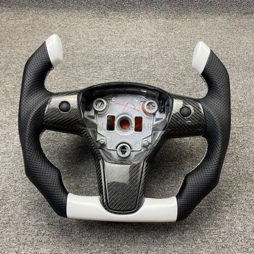 Real Carbon Fiber Pilot Shape Steering Wheel Perforated Leather Alcantara Replacement For Tesla Model 3 2017 2018 2019 2020 2021