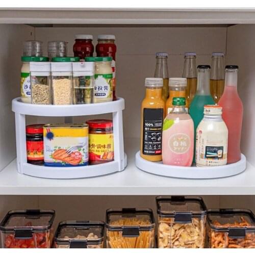 360°Rotating Spice Storage Rack Tray Double Layer Turntable Jar Organizer Shelf