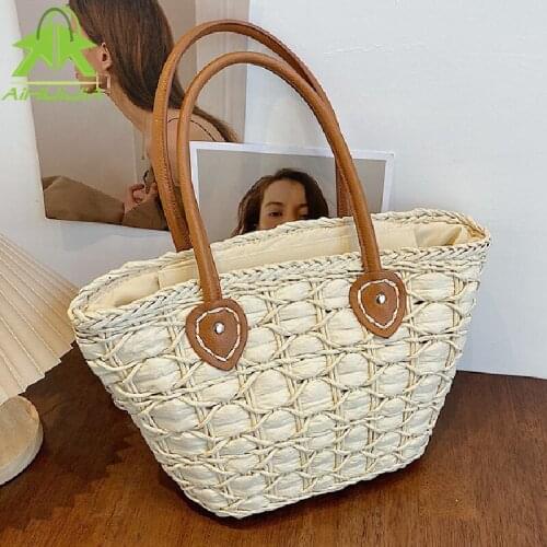 Fashion Straw Woman Handbag 2021 Summer New Hand-Woven Rattan Bag Woven Purse Wicker Beach Bag Bohemia Shoulder Messenger Bags