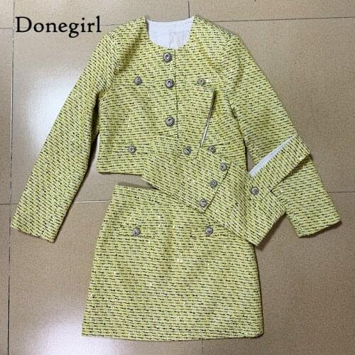 Vintage Sweet Women Pearl Button Gingham Tweed Blazer High Waist A line Mini Short Skirts Long Sleeve Suits Sling 3 Pieces Set