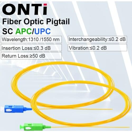 ONTi 20/50/100/200PCS/Lot SC APC / UPC Fiber Pigtail Simplex 9/125 1M Single Mode Fiber Optic Pigtail 0.9mm