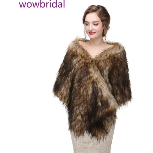WOWBRIDAL Warm Faux Fur Winter Bridal Cape Wedding Cloaks Party Wraps Jacket Wrap Boleros De Encaje Boleros De Mujer