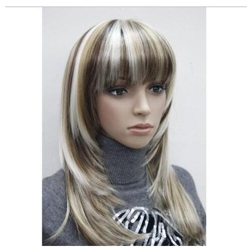 Zhaoxia++03674@Q8@* ++++>02380 fashion three tone mix centre skin top straight under shoulder long bangs wig