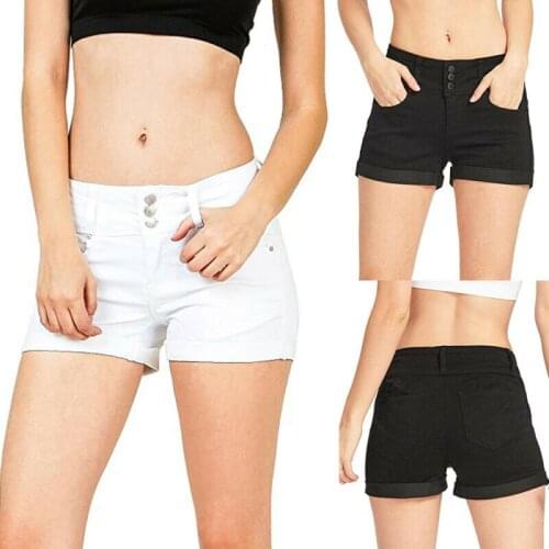 Pretty Womens NEW Low Waisted Washed Solid Short Mini Jeans Denim Shorts