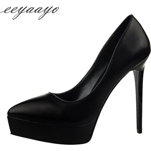 2019 New Spring/Autumn Women Pumps High Thin Heel Pointed Toe Shallow Sexy Office Ladies Women Platform Shoes Black High Heels