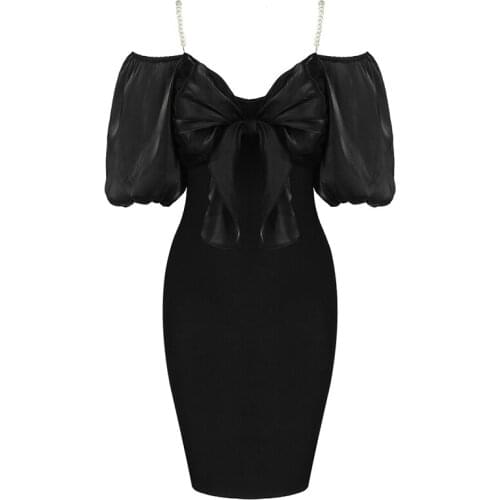 Summer Sexy Mini Bodycon Short Sleeve Black Bow Bandage Dress 2021 Babatique Fashhion Women Party Dress Vestidos