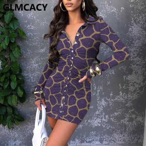 Women Long Sleeve Button Up Slim Shirt Dress