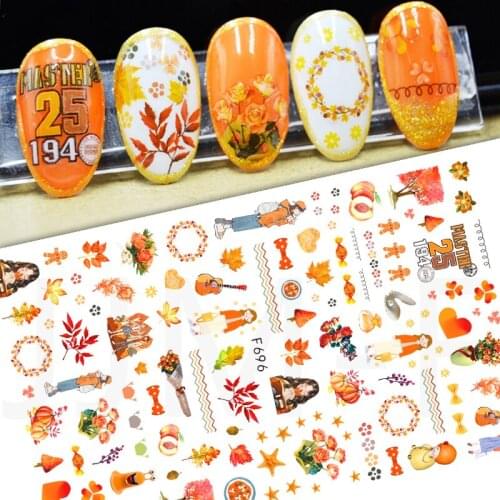 10PCS Thanksgiving Nail Sticker Autumn Maple Leaf Pine Cone Butterfly Abstract Character Color Leaf Self-adhesive Nail Sticker