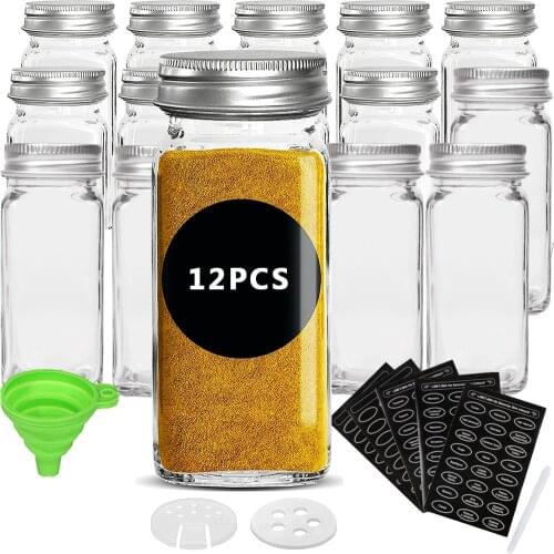 14 Pcs -Spice Jars Set Glass Condiment Bottle with Lid Stickers Seasoning Storage Box Salt and Pepper Shakers Kitchen Organizer