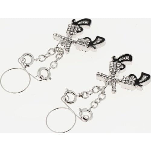 2 Pairs Crystal Gun Pendant Nipple Metal Ring Non Pierced Clip On Adjustable
