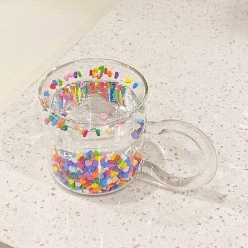 2pcs Double Wall Layer Heat-resistant Glass Girl Drinking Multicolour Cartoon Kitchen Utensils Drinkware Cup Cute Quicksand Mug