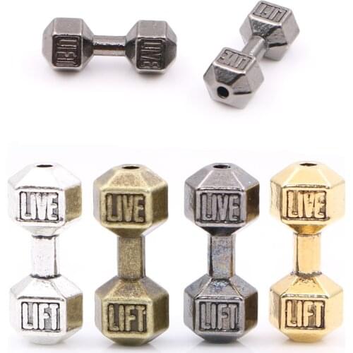 20pcs/Lot Antique Gold Gun Black Barbell Dumbbell Spacer Beads Charms Fit Diy Beaded Fitness Bracelets Jewelry Handmade Making