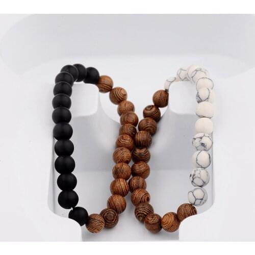 2020 Ethnic Men Wood Beads Bracelets Black Matte&White Prayer Chakra Handmade Bead Bracelets For Women WABJ005