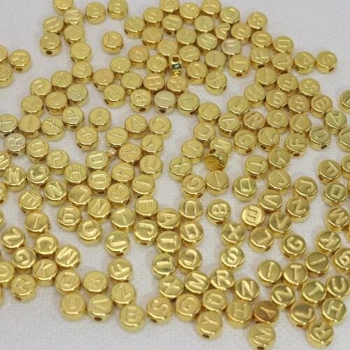 250 Assorted Metallic Bright Golden Acrylic Alphabet Letter Coin Beads 4X7mm
