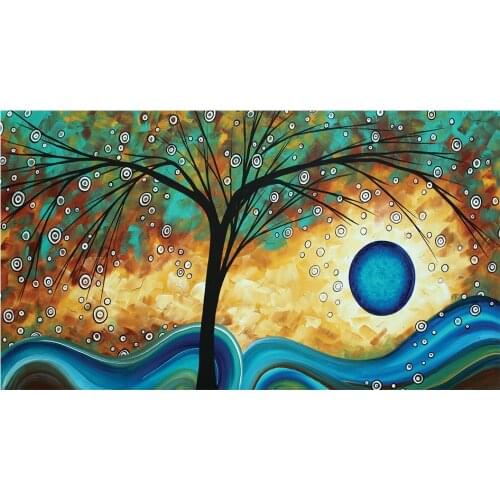 Abstract Tree Oil Painting on Canvas Sunset Wave Poster and Prints Wall Art Picture for Living Room Cuadros Decor