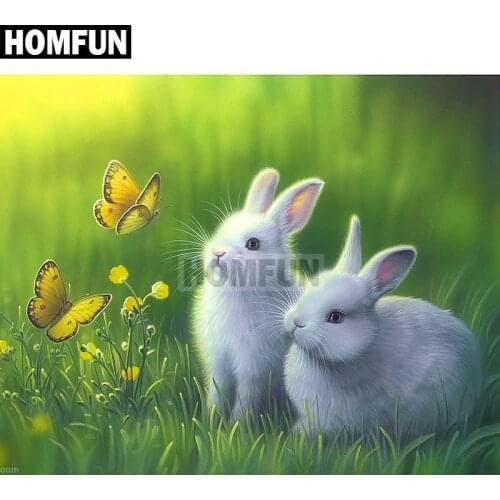 HOMFUN Full Square/Round Drill 5D DIY Diamond Painting "Rabbit Butterfly" Embroidery Cross Stitch 5D Home Decor Gift A02482