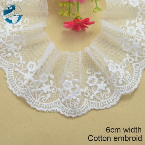 6cm width white lace cotton embroidery lace french lace ribbon fabric guipure diy trims warp knitting sewing Accessories#2887