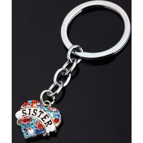 Bespmosp 12PC/Lot Sister Multicolored Crystal Love Heart Charm Keychain Jewelry Family Keyring Sis Best Friends Women Friendship