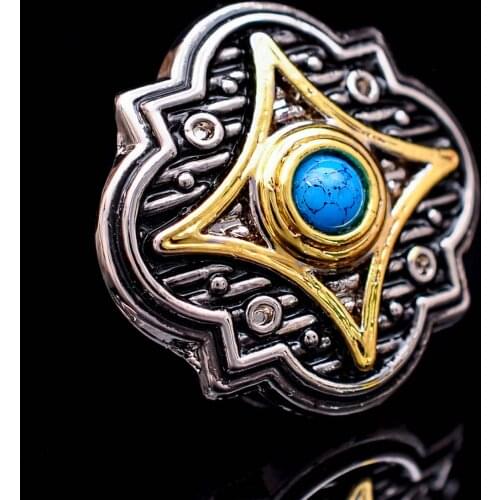 6pcs 27mm Silver Gold Two-tone Engraved Turquoise Concho For Leathercraft Purse Belt Saddle Headstall Bridle Decor