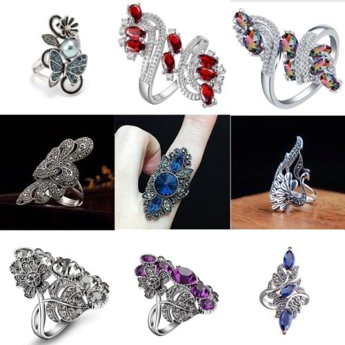 Bohemian Collection ! 9 Styles Crystal Womens Ring Exquisite Engagement Party Famale Peacock Rings Jewelry Hand Accessories