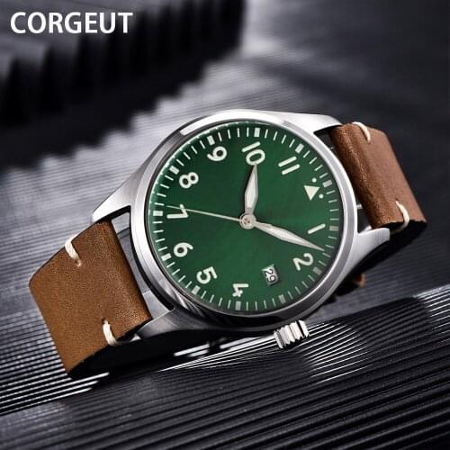 CORGEUT Mens Leather Strap Date Casual Men Watches Top Brand Mechanical Watch For Men Luxury Casual Classic Relogio Masculino