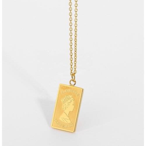 18K Gold IP Plating Stainless Steel Choker Neckalces For Women Retro Queen Elizabeth Rectangle Pendant Stackable Jewelry