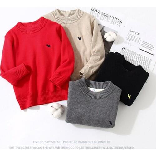 Baby Embroidered Sweater 2021 Autumn and Winter Baby Clothes New Childrens Clothing Toddler Plus Velvet Thick Knit Sweater 2-8Y