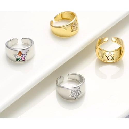 HECHENG,Gold Star Rainbow Rings,Cooper For Women Multi Stone Adjustable Rings,Crystal Gold Jewelry