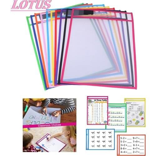 1pc Reusable Dry Erasable Pockets Transparent Write And Wipe Drawing Board Dry Brush Bag File Pocket For Teaching Kids Pastels