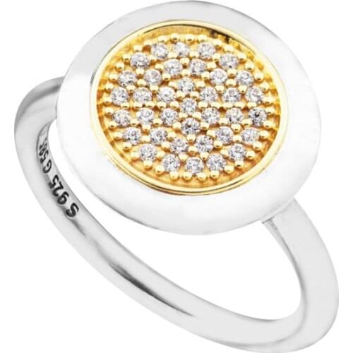 Two-tone Rings for Women Genuine 925 Sterling Silver and 14k Gold Signature Ring Fine Jewelry Anillos