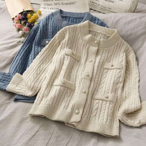 Little fragrance Sweater Women new single-breasted long-sleeved Sweater pure color round neck cardigan simple Sweater Female