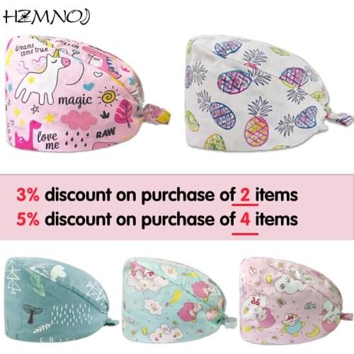 Cute Cartoon Print Ladies Nurse Cap Surgical Cap Pet Hospital Surgeon Cap Dentist Cap Beauty Salon Chef Dust-proof Scrub Cap