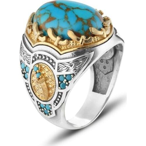 925 sterling Silver Turquoise Stone Men 'S Ring Jewelry