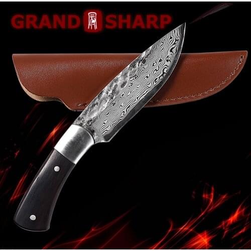 Hunting Knife Fixed Blade Damascus Pattern Outdoor Survival Sport Equipment Camping Gadgets Butcher Utility Paring Kitchen Knife