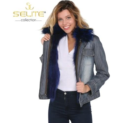 S'elite collection grinded Denim womens coat real fur with water repellent winter autumn spring gift chick relaxed