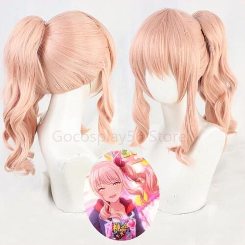 Akiyama Mizuki Cosplay Wig Amia mzk Pink Long Curly Temples Ponytail Heat Resistant Hair Role Play Vtuber