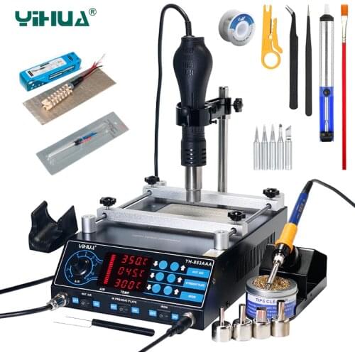 YIHUA 853AAA Soldering Station BGA Rework Stations 3 in 1 Preheating Hot Air Gun Soldering Iron Welding PCB Desoldering Tool Set