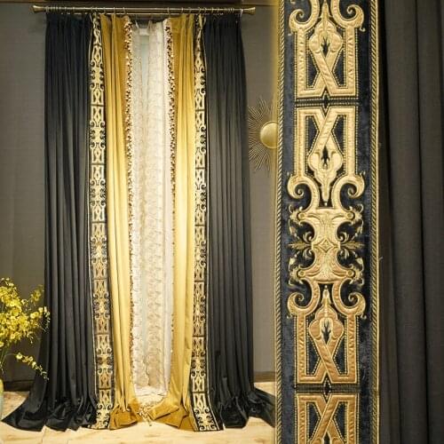 Retro post modern luxury atmosphere living room European luxury bedroom black velvet high end curtain product customization