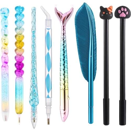 Crystal Heart Cat Claw Mermaid Feather Diamond Painting Pen 5D Diamond Point Drill Pens Embroidery Cross Stitch Sewing Accessory