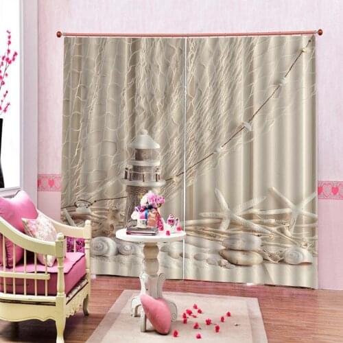 Modern Home Decoration Curtains 3d Starfish shell lighthouse fishnet Photo 3D Curtains for Living Room Window