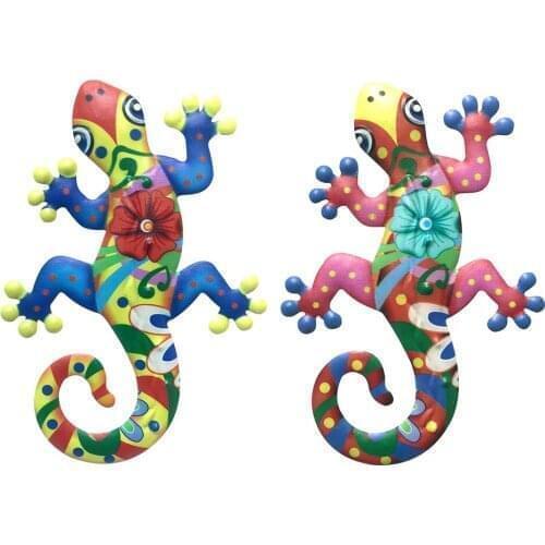 Wall Hanging Decor Sculpture 3D Gecko Metal Courtyard Fence Animal Gecko Indoor Outdoor Decoration Accessories