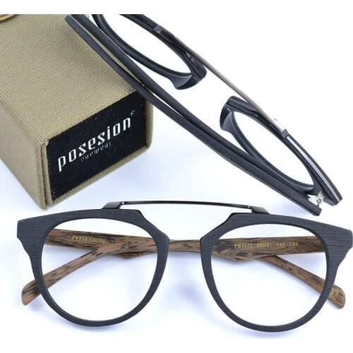 Vintage Design No Nose Round Wood Optical Glasses Feame Men Wooden Black Brown Handmade Acetate Eyeglasses Retro Large Eyewear