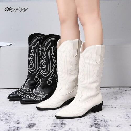 Embroidered Boots Plus Size 43 Women Shoes Fashion Casual Retro PU Upper Point Toe Riding Boots Cool Multicolor Modern Boots