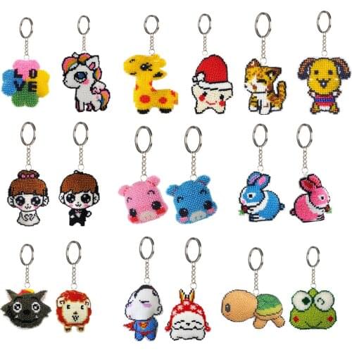 Dog Monkey Bead Cross Stitch Keychain Needlework Kit Embroidery Cloth Color Threads Tools Kit DIY Stamped Bag Decoration