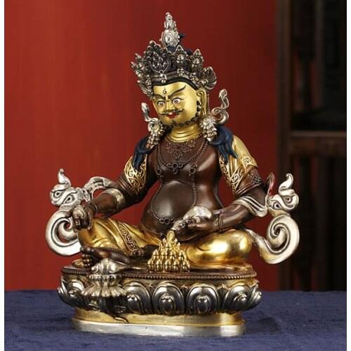 21CM large -High-grade Buddha brass statue- HOME family effective protection Tibetan Nepal Yellow Jambhala fortune god Buddha