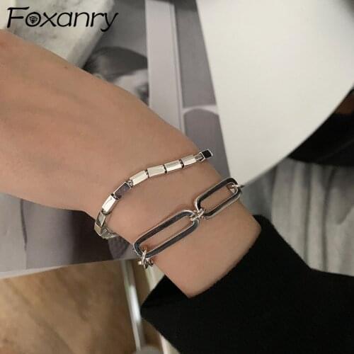 Foxanry 925 Sterling Silver Couples Bracelet for Women Trendy Hip Hop Vintage Creative Buckle Thick Chain Jewelry Birthday Gifts